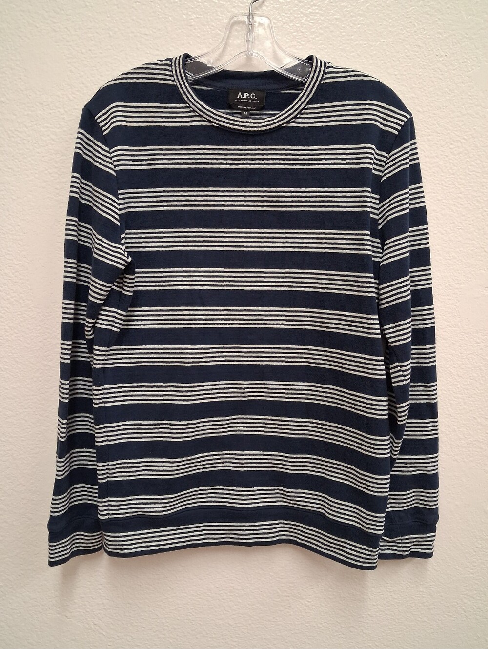A.P.C. Men's RUE Madame Striped Crewneck Sweatshirt Size Medium
